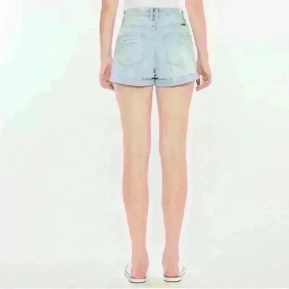 kancan Daisy Light Washed Denim Distressed Roll Up Shorts Size Large - Picture 5 of 5